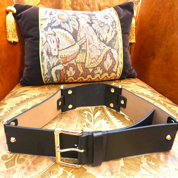 NWT MICHAEL KORS Gold Plate Hinged Black Leather Belt S\M - Picture 1 of 8
